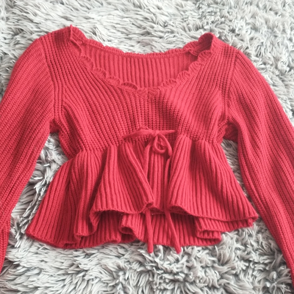 Red Peplum Knit Sweater